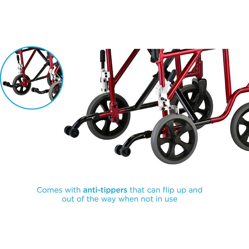 Nova Medical - Lightweight Transport Chair with Removable Desk Arms - 19" with Swing Away Footrests Red 349R