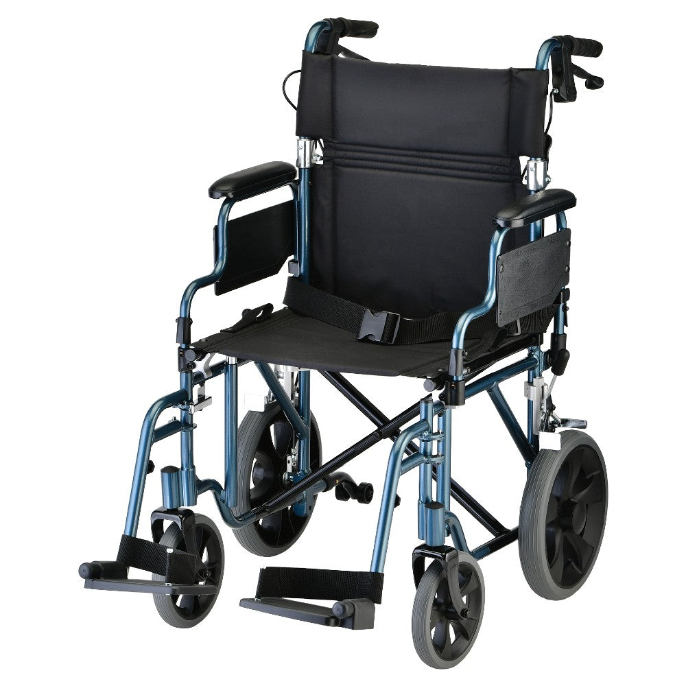 Nova Medical - Lightweight Transport Chair with 12" Rear Wheels, Hand Breaks, Removeable Arms - 19" with Swing Away Foot - 352