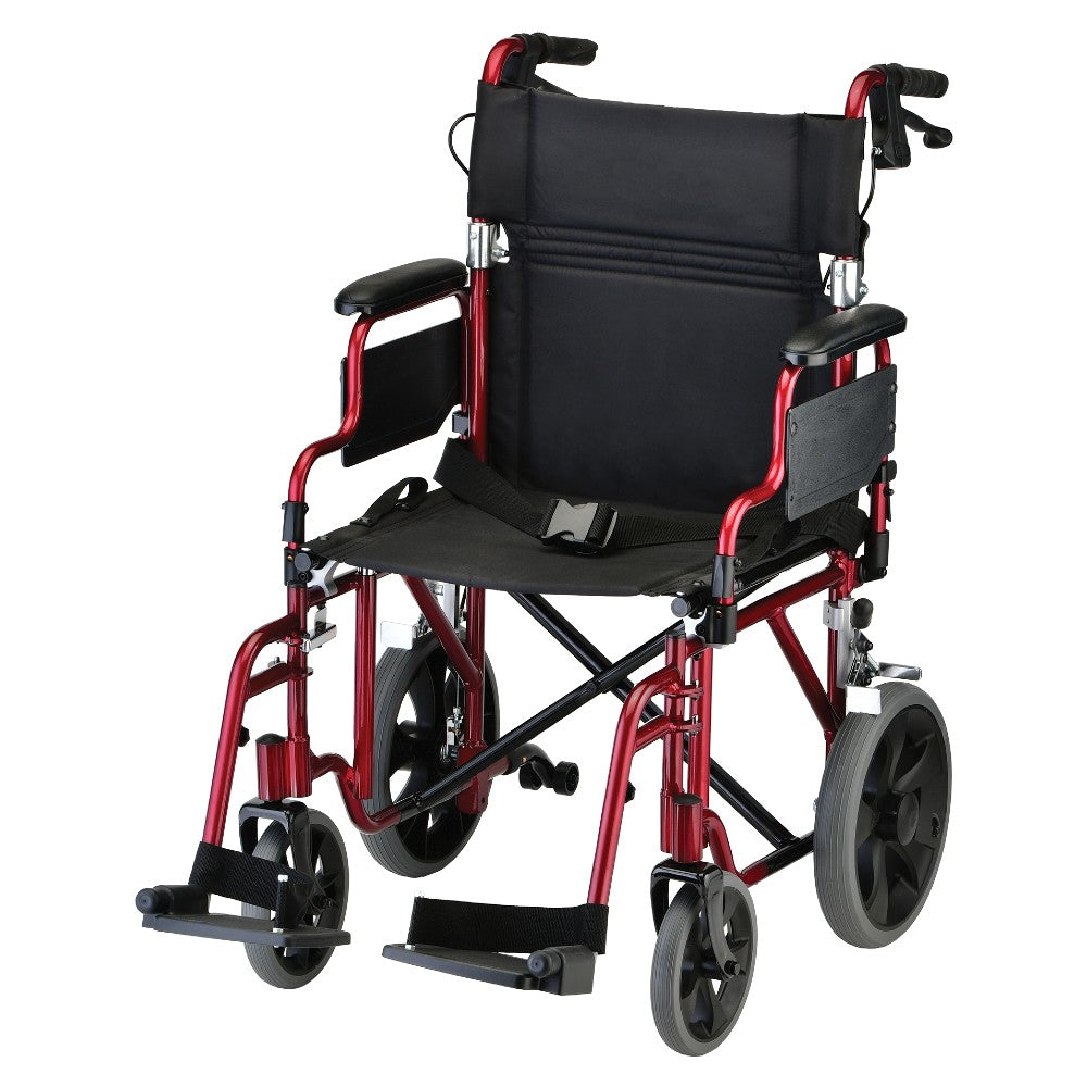 Nova Medical - Lightweight Transport Chair with 12" Rear Wheels, Hand Breaks, Removeable Arms - 19" with Swing Away Foot - 352