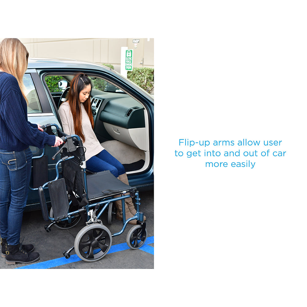 Nova Medical - Lightweight Transport Chair with 12" Rear Wheels, Hand Breaks, Removeable Arms - 19" with Swing Away Foot - 352