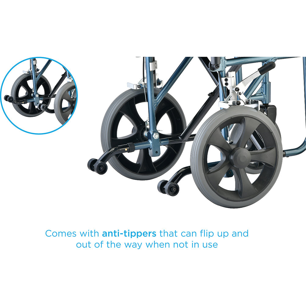 Nova Medical - Lightweight Transport Chair with 12" Rear Wheels, Hand Breaks, Removeable Arms - 19" with Swing Away Foot - 352