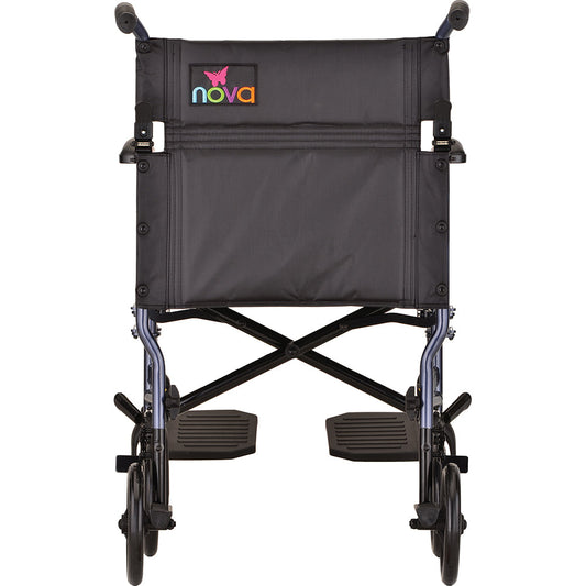 Nova Medical - Lightweight Transport Chair with Removable Wheels - 19" with Swing Away Footrests Blue 377B-R