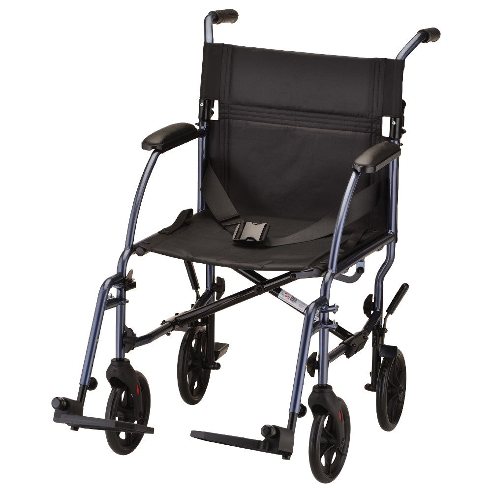 Nova Medical - Lightweight Transport Chair with Removable Wheels - 19" with Swing Away Footrests Blue 377B-R