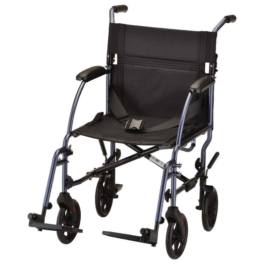 Nova Medical - Lightweight Transport Chair with Removable Wheels - 19" with Swing Away Footrests Blue 377B-R