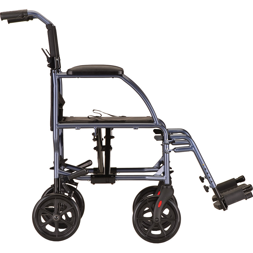Nova Medical - Lightweight Transport Chair with Removable Wheels - 19" with Swing Away Footrests Blue 377B-R