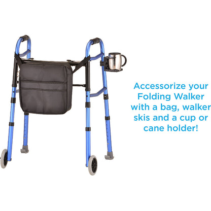 Two Button Folding Walker With 5" Wheels - Blue 4080BW5