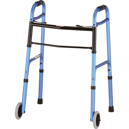 Two Button Folding Walker With 5" Wheels - Blue 4080BW5