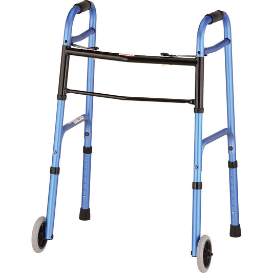 Two Button Folding Walker With 5" Wheels - Blue 4080BW5