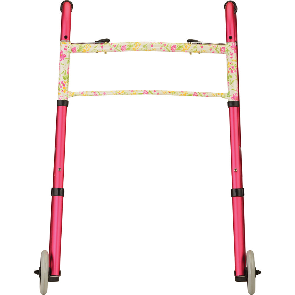 Two Button Folding Walker With 5" Wheels - Pink 4080RW5