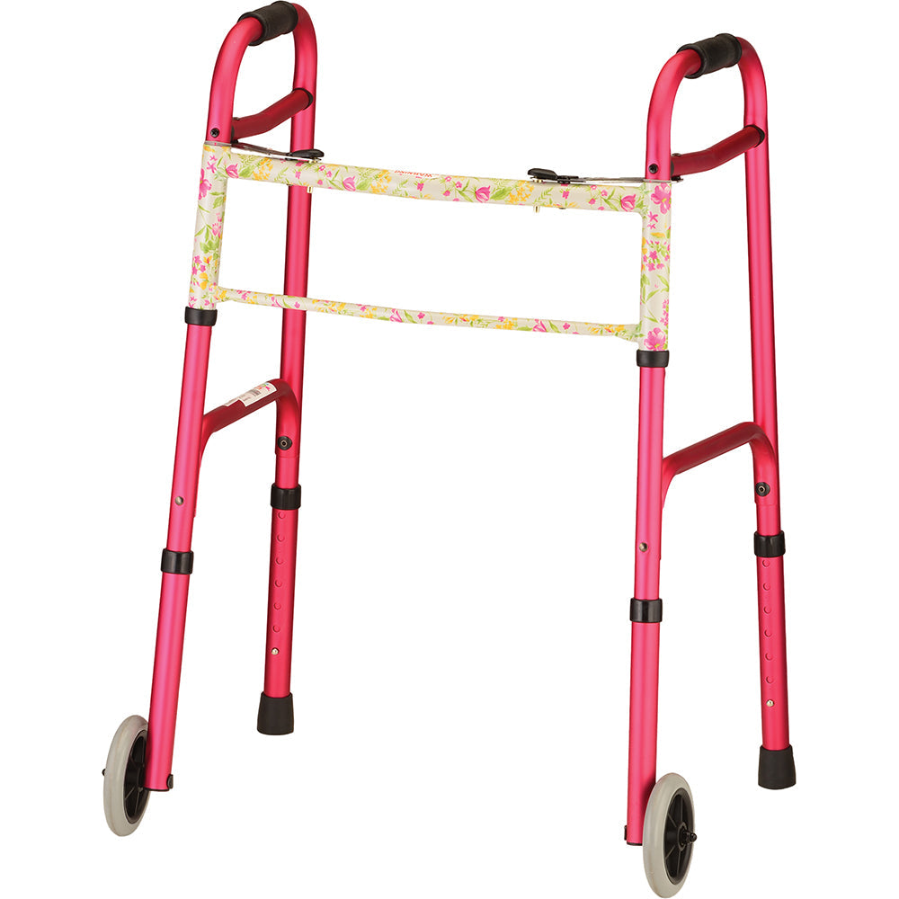 Two Button Folding Walker With 5" Wheels - Pink 4080RW5