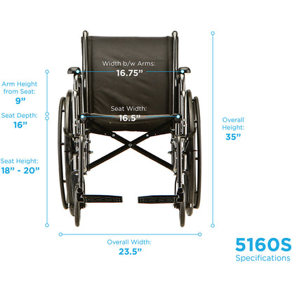 Hammertone Wheelchair - 16" With Detachable Arms & Swing Away Footrest 5160S