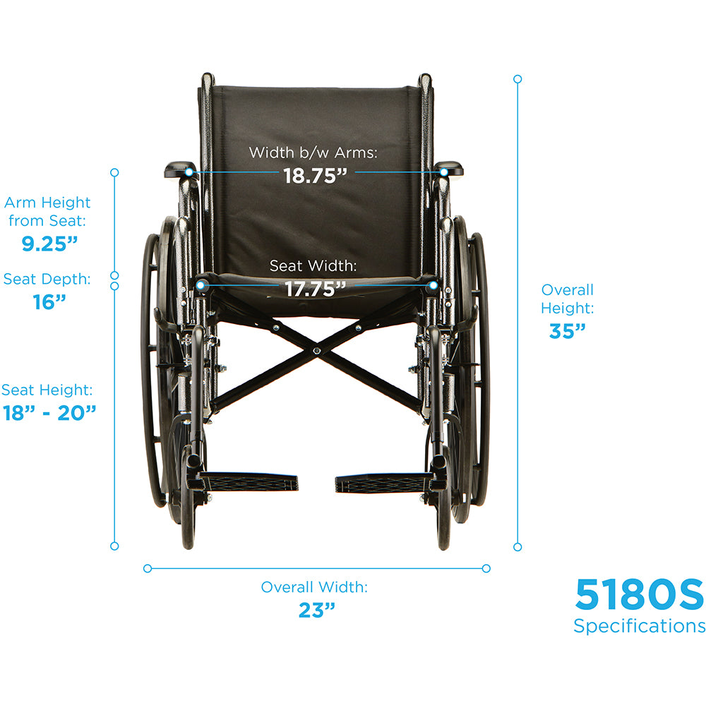 Nova Medical - Hammertone Wheelchair - 18" With Detachable Arms & Swing Away Footrest 5180S