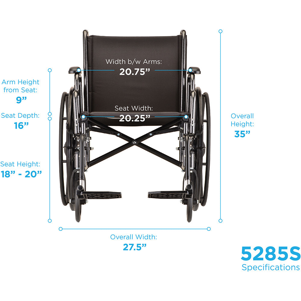 Nova Medical - Hammertone Wheelchair - 20" With Detachable Desk Arms & Swing Away Footrest 5285S