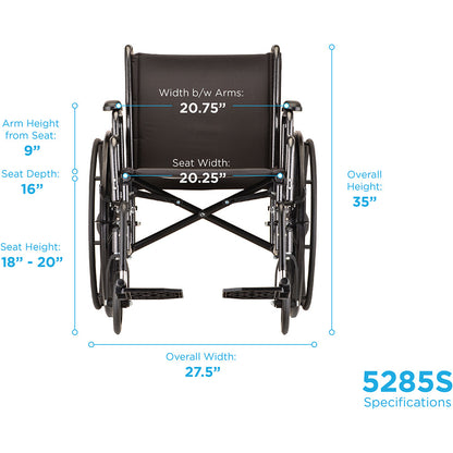 Nova Medical - Hammertone Wheelchair - 20" With Detachable Desk Arms & Swing Away Footrest 5285S