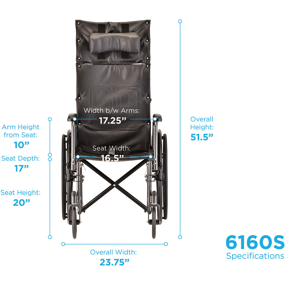 Recliner Wheelchair - 16" With Full Arms & Elevating Leg Rest 6160S