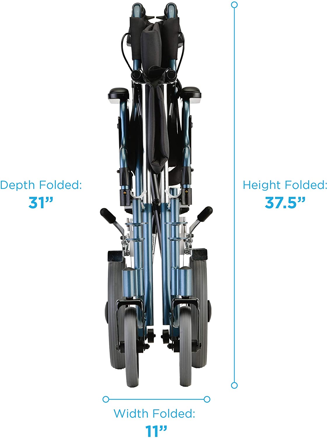Nova Medical - Heavy Duty Transport Chair with 12" Wheels, Hand Brakes, Removable Arms - 22" Extra Wide with Swing Away Blue 332B
