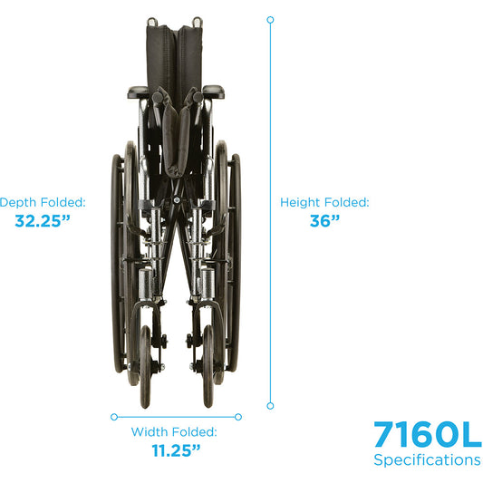 Nova Medical - Hammertone Wheelchair - 16" Lightweight With Flip Back Detachable Arms & Swing Away Footrest 7160L