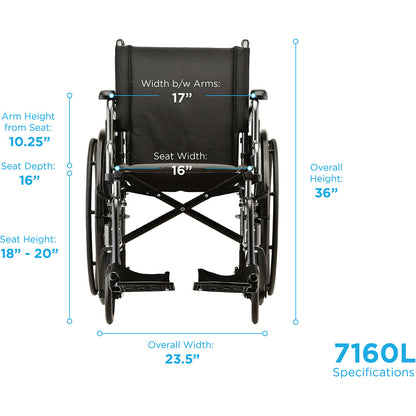 Nova Medical - Hammertone Wheelchair - 16" Lightweight With Flip Back Detachable Arms & Swing Away Footrest 7160L