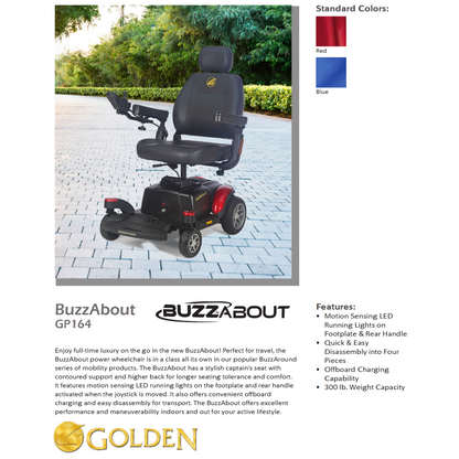 Travel Power Wheelchair - Golden Technologies - BuzzAbout - GP164A - Standard 17"x16" Seat