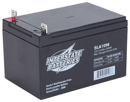 Interstate branded 12 volt, 12 amp hour, battery. SLA1098