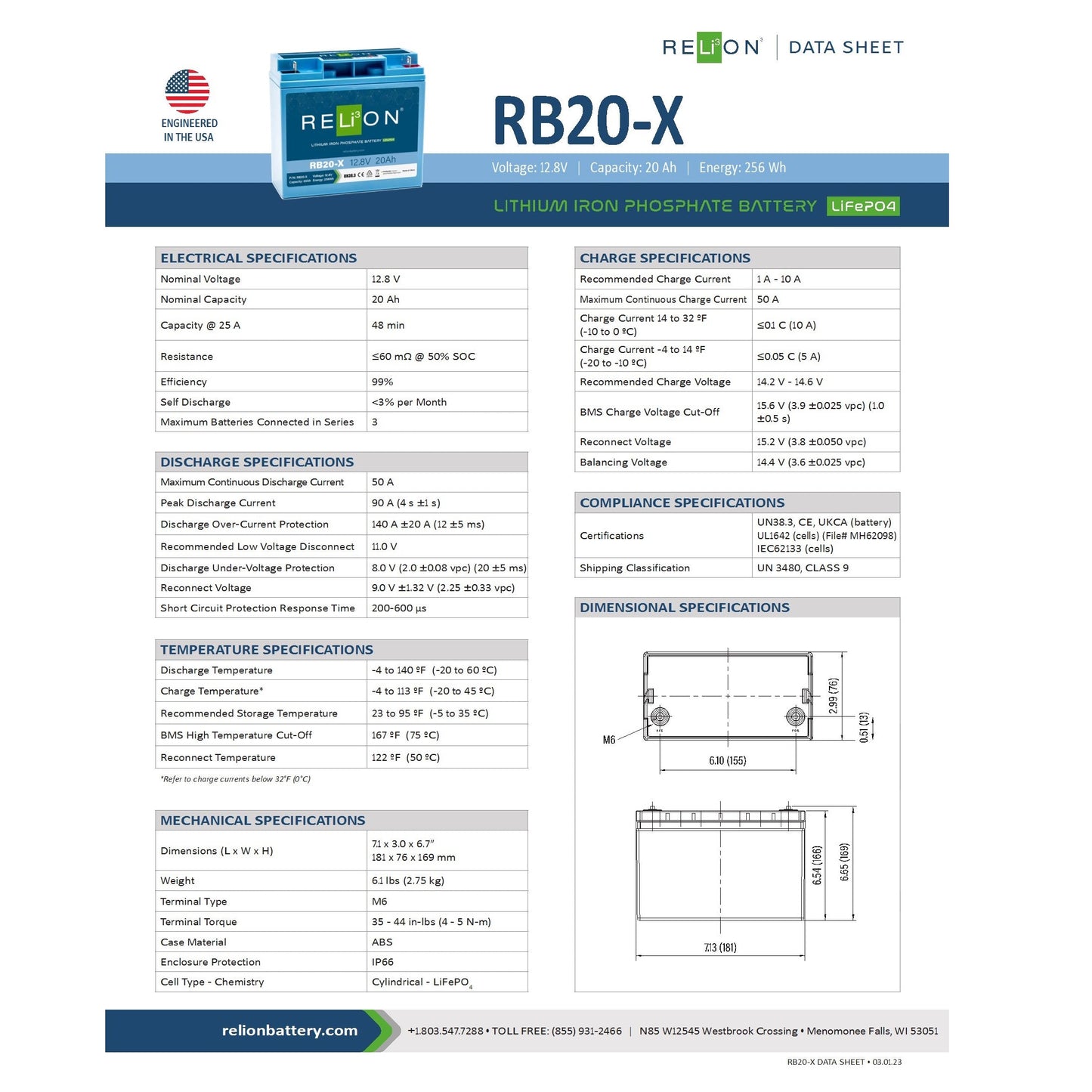 Relion Battery - RB20 - 12V 20Ah LiFePO4