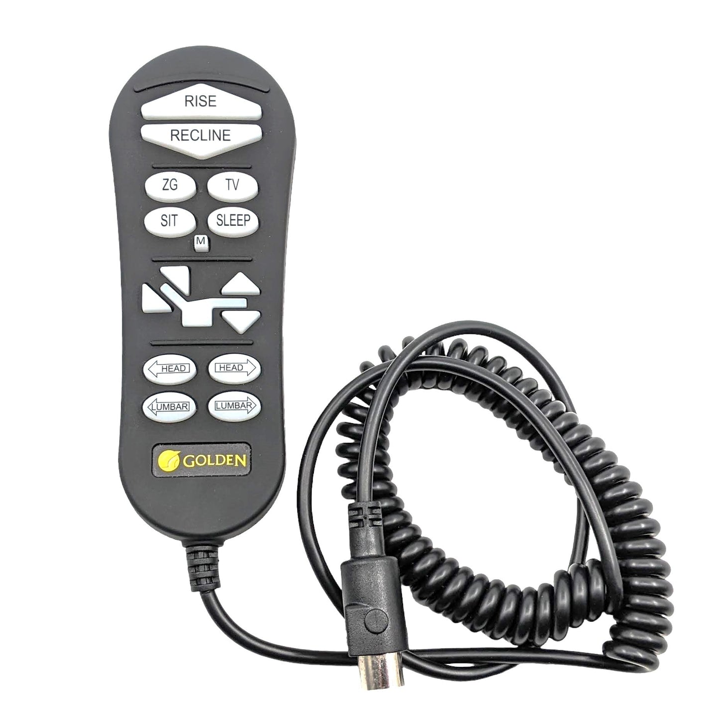 front of 15-button remote hand control with cable wound up