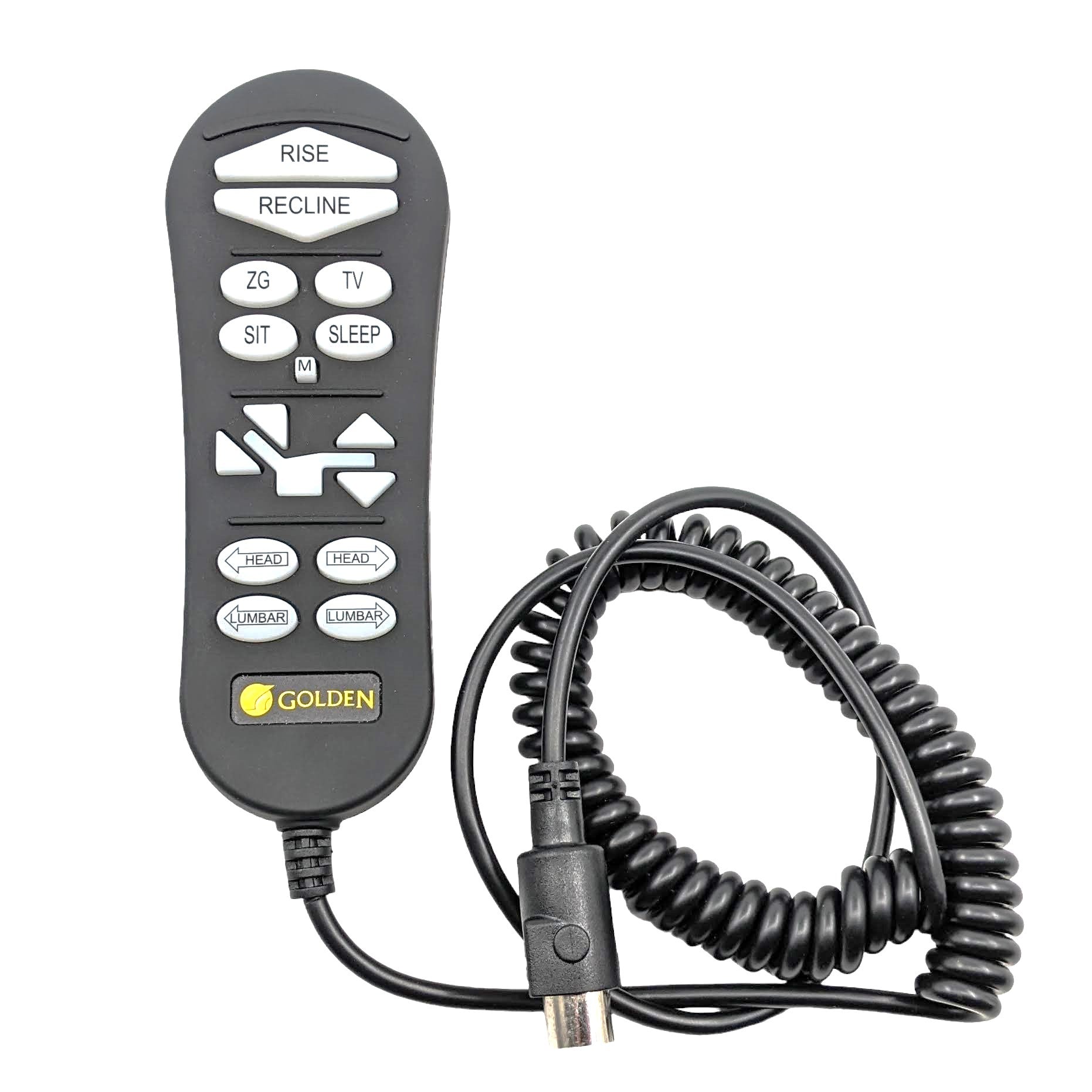 front of 15-button remote hand control with cable wound up