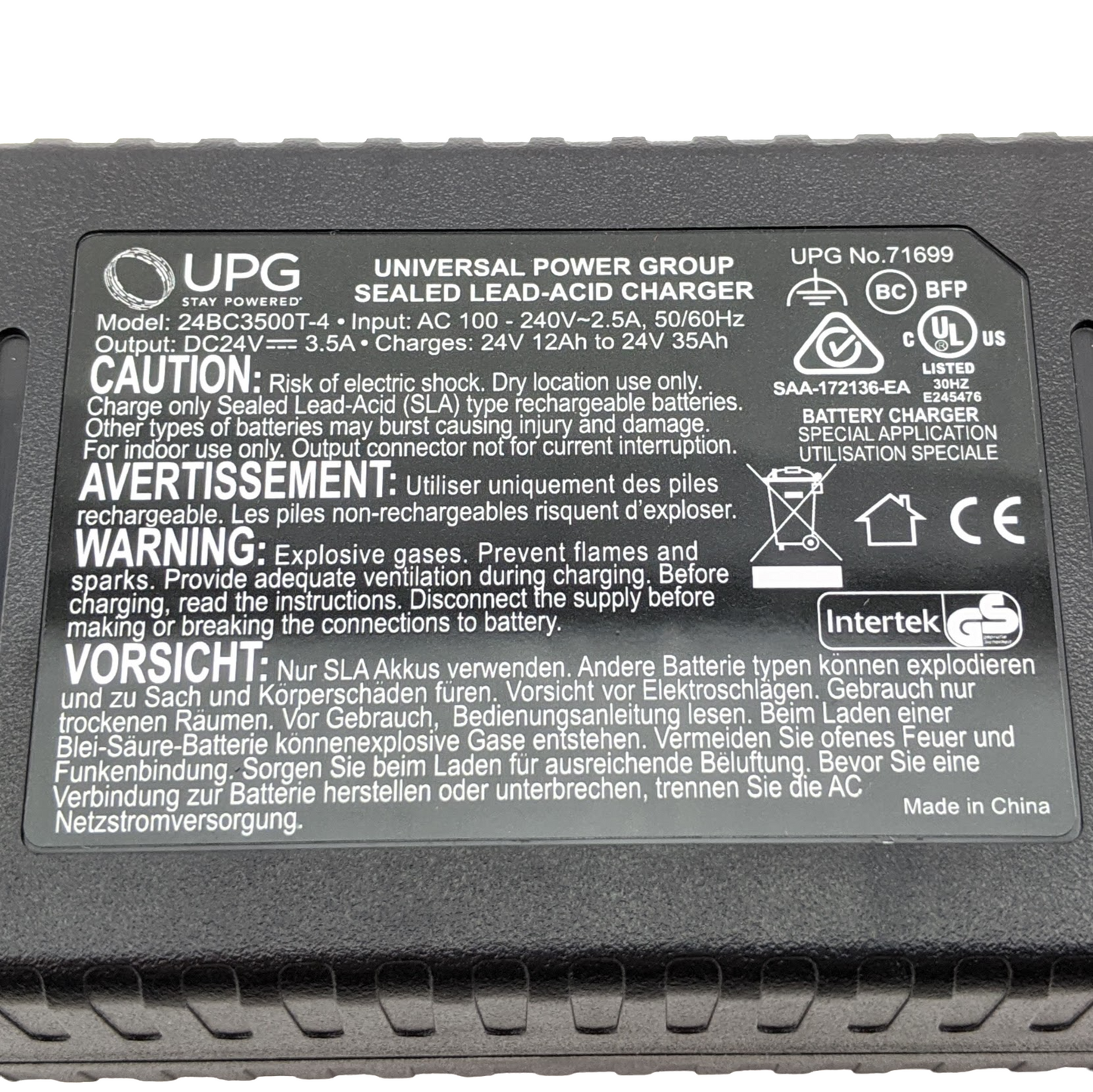 product Label with specifications