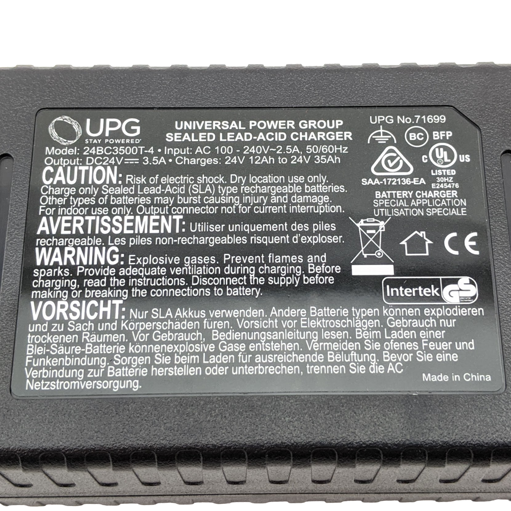 product Label with specifications
