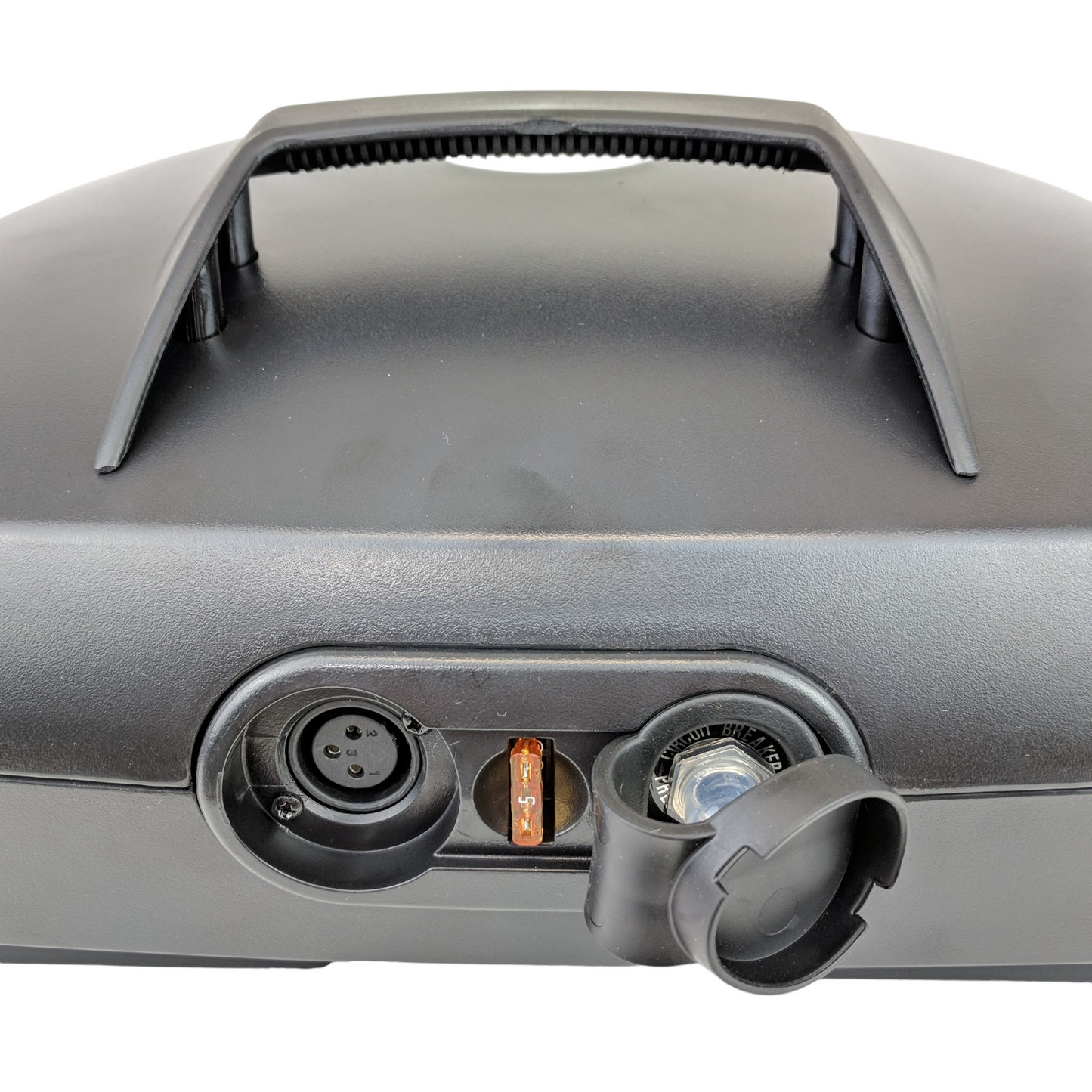 cover removed from charger port showing 5 amp fuse and 3 pin female charger port